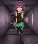  aionlights borrowed_character fingerless_gloves full_body ghost gloves green_eyes hallway isabelle_(acerailgun) long_hair looking_at_viewer original pantyhose purple_hair shoes signature single_glove skirt solo transparent watermark web_address 