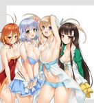  amagi_brilliant_park antenna_hair areola_slip areolae armpits arms_up bare_shoulders bikini blue_eyes blush breasts brown_eyes brown_hair downscaled gloves green_eyes hair_ornament happy koborii_(amaburi) kure_masahiro large_breasts long_hair looking_at_viewer md5_mismatch multiple_girls muse_(amaburi) open_mouth orange_hair red_eyes resized salama_(amaburi) short_hair skirt sweat swimsuit sylphy_(amaburi) very_long_hair wrist_wrap 