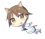  :d animal_ears brown_eyes brown_hair chibi dog_ears dog_tail flying looking_at_viewer miyafuji_yoshika open_mouth outstretched_arms school_uniform serafuku short_hair smile solo spread_arms strike_witches tail tunamayochan world_witches_series 