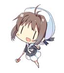  brown_hair cardcaptor_sakura chibi full_body fuuin_no_tsue hat holding kinomoto_sakura looking_at_viewer pleated_skirt school_uniform serafuku short_hair skirt solo tomoeda_elementary_school_uniform tunamayochan white_hat 