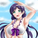  :d bad_id bad_pixiv_id bikini binetsu_kara_mystery green_eyes kasugano_tobari long_hair love_live! love_live!_school_idol_project open_mouth purple_hair smile swimsuit toujou_nozomi twintails 