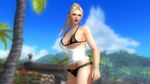  1girl bikini blonde_hair breasts dead_or_alive dead_or_alive_5 earrings jewelry large_breasts ninja_gaiden official_art palm_tree rachel_(ninja_gaiden) solo swimsuit tecmo tree wallpaper 