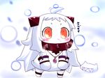  acorn ahoge chibi commentary_request dress horns jewelry kantai_collection long_hair looking_at_viewer mittens northern_ocean_hime pendant red_eyes sako_(bosscoffee) shinkaisei-kan snowing translation_request white_dress white_hair white_skin 