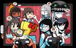  1boy 6+girls ascot black_hair brown_hair captain_falcon cheek_pull clenched_teeth controller crossover donkey_kong donkey_kong_(series) f-zero fire fire_emblem fire_emblem:_kakusei fubuki_(kantai_collection) game_controller gamecube_controller gamepad gen_1_pokemon glaring grin handheld_game_console hatsuyuki_(kantai_collection) headwear jigglypuff kantai_collection kid_icarus kirby kirby_(series) long_hair male_my_unit_(fire_emblem:_kakusei) multiple_girls my_unit_(fire_emblem:_kakusei) nintendo nintendo_3ds pac-man pac-man_(game) pale_skin pit_(kid_icarus) playing_games pokemon pokemon_(creature) ponytail pun rariatto_(ganguri) ri-class_heavy_cruiser ru-class_battleship sailor_collar school_uniform sendai_(kantai_collection) serafuku shaded_face sheik shinkaisei-kan short_hair silver_hair smile speech_bubble super_smash_bros. sweatdrop t-head_admiral ta-class_battleship teeth the_legend_of_zelda the_legend_of_zelda:_ocarina_of_time translation_request twintails white_skin wo-class_aircraft_carrier yukikaze_(kantai_collection) 