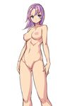  breasts long_hair medium_breasts nipples nude purple_eyes purple_hair pussy saiste simple_background solo uncensored white_background 
