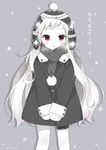  alternate_costume brown_eyes coat hat kantai_collection long_hair looking_at_viewer masuishi_kinoto md5_mismatch mittens northern_ocean_hime scarf shinkaisei-kan snowing solo white_hair white_skin 