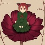  animal_ears barefoot cat_ears flower_(symbol) highres kaenbyou_rin pointy_ears red_eyes red_hair seiza sitting solo touhou zuttokodomo 