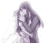  1girl alexielart bridal_veil bride dress fate/stay_night fate/zero fate_(series) formal hetero kiss lord_el-melloi_ii monochrome older suit toosaka_rin veil watermark waver_velvet web_address wedding wedding_dress 