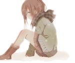  bad_id bad_pixiv_id blue_eyes brown_hair fringe_trim hiro_(hirohiro31) long_hair looking_at_viewer original pleated_skirt profile scarf sitting skirt solo sweater 