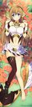  absurdres ar_nosurge artist_request barefoot blue_eyes blush breasts brown_hair dakimakura feet flower full_body highres huge_filesize ionasal_kkll_preciel long_hair looking_at_viewer medium_breasts navel scan shoes single_shoe smile solo surge_concerto thighhighs 