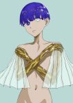  1other androgynous aqua_background bangs blue_eyes blue_hair blunt_bangs colored_eyelashes crystal_hair eyebrows_visible_through_hair golden_arms heterochromia houseki_no_kuni looking_at_viewer nude phosphophyllite phosphophyllite_(ll) short_hair solo spoilers upper_body white_eyes 