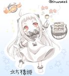  bad_id bad_pixiv_id barefoot blush_stickers dress food fujishima_shinnosuke kantai_collection long_hair mittens northern_ocean_hime red_eyes shinkaisei-kan takoyaki white_dress white_hair 