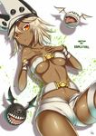  belt beltbra breasts dark_skin gia guilty_gear guilty_gear_xrd hat medium_breasts orange_eyes ramlethal_valentine short_shorts shorts silver_hair thigh_strap underboob 