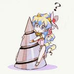  1girl armlet bracelet chibi cloud_hair dress drill flower hair_flower hair_ornament jewelry jnt long_hair multicolored_hair nia_teppelin pink_skirt sexually_suggestive skirt sleeveless solo tengen_toppa_gurren_lagann 