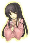  :d bad_id bad_pixiv_id black_hair candy food houraisan_kaguya lollipop long_hair nidoro open_mouth red_eyes smile solo swirl_lollipop touhou 