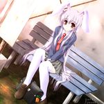  animal_ears bad_id bad_pixiv_id bench blazer bunny_ears jacket loafers long_hair natsuki_(foxone) necktie pleated_skirt purple_hair red_eyes red_neckwear reisen_udongein_inaba shoes skirt solo thighhighs touhou very_long_hair white_legwear 