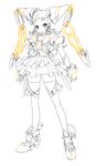  alternate_costume armor armored_dress boots cure_lemonade kasugano_urara_(yes!_precure_5) legs magical_girl monochrome nekomamire precure skirt solo spot_color thighhighs twintails yes!_precure_5 