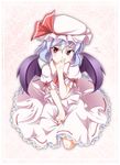  blush covering_mouth dress fingernails from_above hand_over_own_mouth hat lavender_hair long_fingernails remilia_scarlet ribbon solo touhou tri wings 