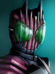  1boy bodysuit green_background green_eyes helmet highres kamen_rider kamen_rider_dcd kamen_rider_decade looking_at_viewer male_focus portrait simple_background solo upper_body 
