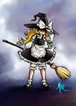  blonde_hair braid broom grin hat kirisame_marisa long_hair madkoifish mary_janes shoes smile solo touhou witch_hat 