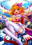  alternate_costume blonde_hair hands hat heart inuboe japanese_clothes kimono kirisame_marisa mini_hat mini_top_hat open_mouth outstretched_arms outstretched_hand piano_keys short_hair smile solo spread_arms star thighhighs tomato top_hat touhou yellow_eyes 