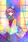  colorful flower hieda_no_akyuu japanese_clothes kimono purple_eyes purple_hair solo torii_sumi touhou 