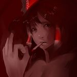  bad_id bad_pixiv_id bare_shoulders cigarette hakurei_reimu hand_gesture miatsushi muted_color prostitution smoking solo touhou 