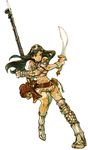  aisha_(ash) archaic_sealed_heat armor gloves gun long_hair official_art rifle simple_background skirt solo sword weapon yoshida_akihiko 