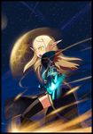  blonde_hair blood_elf feathers gloves ling_(cg_sky) long_hair moon pointy_ears priest_(warcraft) solo thighhighs warcraft world_of_warcraft yellow_eyes 