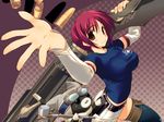  amazuyu_tatsuki breasts brown_eyes bullet bunny copyright_request detached_sleeves goggles gun hands huge_weapon large_breasts mallet non-web_source red_hair shirt short_hair shorts solo taut_clothes taut_shirt thighhighs tight weapon 