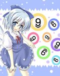  1girl blue_eyes blue_hair bow cirno dress hair_bow hiiragi_tomoka ribbon short_hair solo touhou wings 