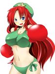  bad_id bad_pixiv_id blue_eyes boxing_gloves braid breasts ginji74 hat hong_meiling large_breasts long_hair midriff navel red_hair solo sports_bra touhou twin_braids 