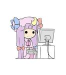  chibi computer controller crescent game_controller hat long_hair monitor nakashino_setsu patchouli_knowledge playing_games purple_hair ribbon solo touhou video_game 