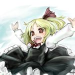  blonde_hair hair_ribbon open_mouth outstretched_arms red_eyes ribbon rumia short_hair solo spread_arms touhou wakie 