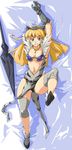  aqua_eyes blonde_hair dakimakura earrings elina full_body hairband highres jewelry long_hair queen's_blade smile solo sword umanosuke weapon 