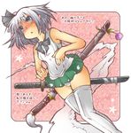  armpits bishoujo_senshi_sailor_moon blush ghost hairband hands hitodama katana konpaku_youmu konpaku_youmu_(ghost) kurage_jin parody sailor_senshi_uniform short_hair silver_hair solo sword thighhighs touhou weapon 