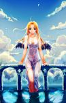  angel_wings blonde_hair cloud day dress long_hair mizuhara_mei original solo sundress wet wet_clothes wings 