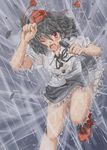  flx hat looking_at_viewer microphone open_mouth rain shameimaru_aya solo storm touhou wet wet_clothes 