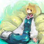  animal_ears bad_id bad_pixiv_id blonde_hair fox_ears fox_tail long_sleeves multiple_tails no_hat no_headwear short_hair solo tail tasu_tasuta touhou wide_sleeves yakumo_ran yellow_eyes 