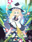  \(^o^)/ bamboo bamboo_forest blonde_hair braid broom danmaku emoticon forest green_eyes hakurei_reimu hat imperishable_night kirisame_marisa long_hair moudoku_(decopon3rd) nature solo star star-shaped_pupils symbol-shaped_pupils touhou witch_hat 