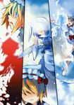  absurdres blonde_hair blood blue_eyes blue_hair comic hakoiri_nekohime hat highres huge_filesize ice letty_whiterock lily_white multiple_girls scan short_hair silent_comic snow touhou 