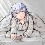  lowres lying older on_stomach pajamas rozen_maiden silver_hair solo suigintou tsuda_nanafushi under_covers waking_up 