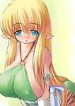  blonde_hair blue_eyes blush breasts elf halterneck huge_breasts kourourin long_hair pointy_ears solo tiffania_westwood zero_no_tsukaima 