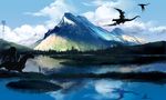 bad_pixiv_id cloud day dragon lake landscape mountain mugon original reflection river scenery silhouette sky solo 