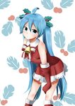  absurdres ahoge bell blue_eyes blue_hair boots christmas elbow_gloves gloves hair_ornament hatsune_miku highres holly holly_hair_ornament kazenoko knee_boots long_hair red_gloves skirt solo twintails very_long_hair vocaloid 