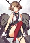  bad_id bad_pixiv_id brown_eyes brown_hair chain gloves hairband kantai_collection machino_(nidavellir) midriff mutsu_(kantai_collection) short_hair smile solo 