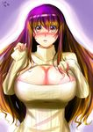  bad_id bad_pixiv_id breasts cleavage cleavage_cutout gradient_hair highres hijiri_byakuren huge_breasts ibara_azuki looking_at_viewer meme_attire multicolored_hair open-chest_sweater solo sweater touhou turtleneck yellow_eyes 