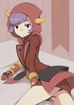  dress gloves highres hood hoodie kagari_(pokemon) lavender_hair lying nekonekoyukai pokemon pokemon_(game) pokemon_oras purple_eyes ribbed_sweater solo sweater sweater_dress 