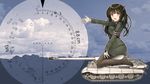  armband bangs black_hair blunt_bangs brown_eyes caterpillar_tracks gloves ground_vehicle highres long_hair military military_uniform military_vehicle motor_vehicle open_mouth original pantyhose reticule riding rupe_paperu skirt solo tank tiger_ii twintails uniform world_war_ii 