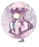  bow crescent hair_bow hat long_hair patchouli_knowledge purple_eyes purple_hair ribbon solo touhou uranaishi_(miraura) 
